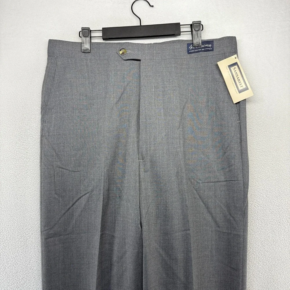 Vintage Sansabelt Dress Pants men's 36 Gray Trousers Unhemmed Wool Hook NEW
